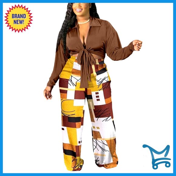 Floral Print Two Piece Set V Neck Tie Knot Batwing Top Wide Leg Pants